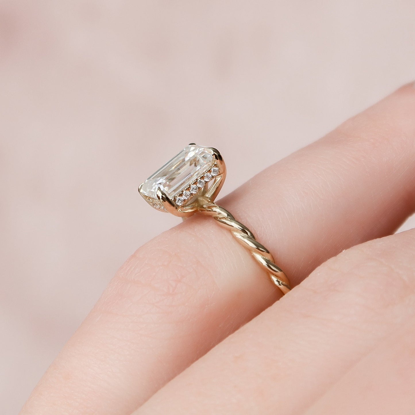 2 CT Emerald Hidden Halo Moissanite Engagement Ring