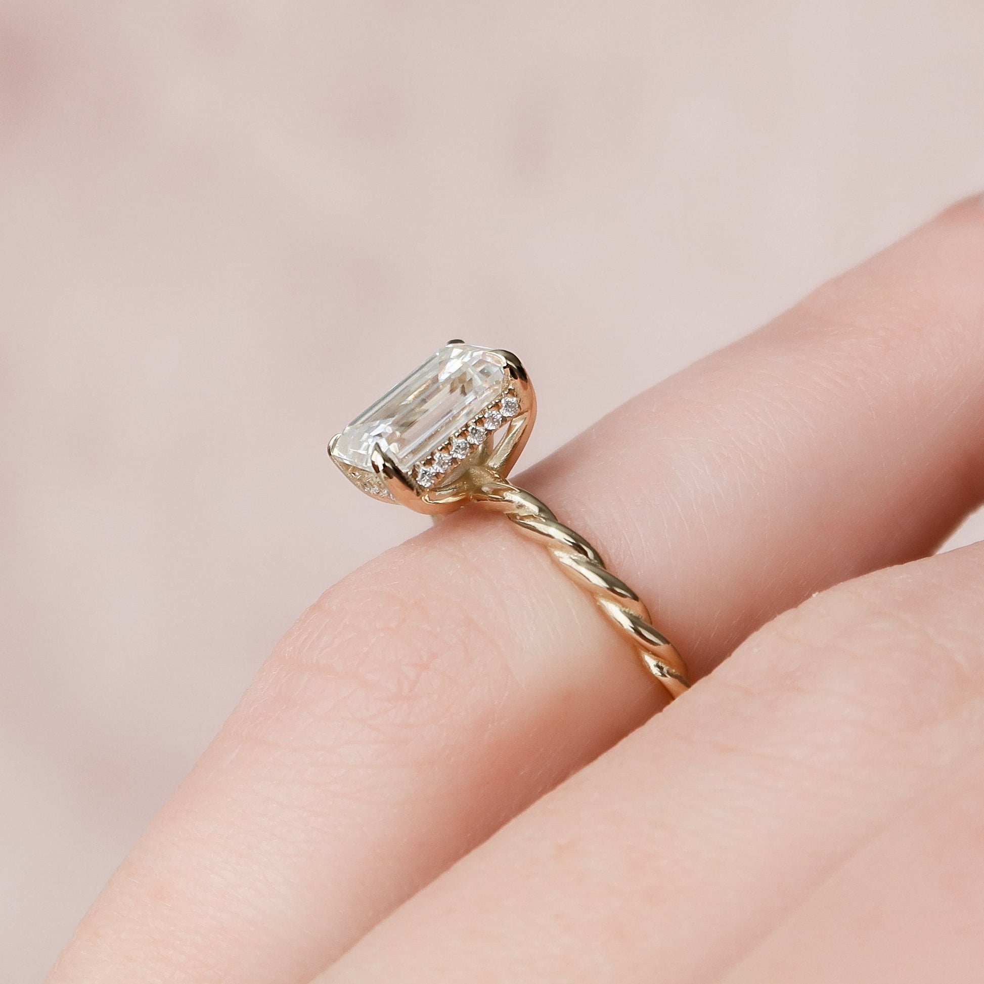 2 CT Emerald Hidden Halo Moissanite Engagement Ring