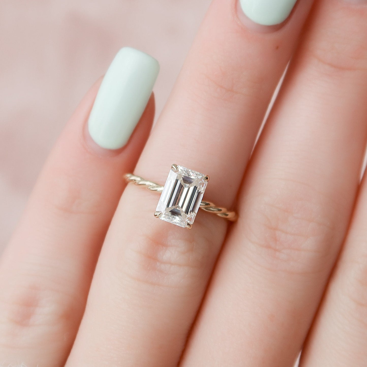 2 CT Emerald Hidden Halo Moissanite Engagement Ring