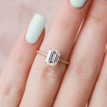 2 CT Emerald Hidden Halo Moissanite Engagement Ring