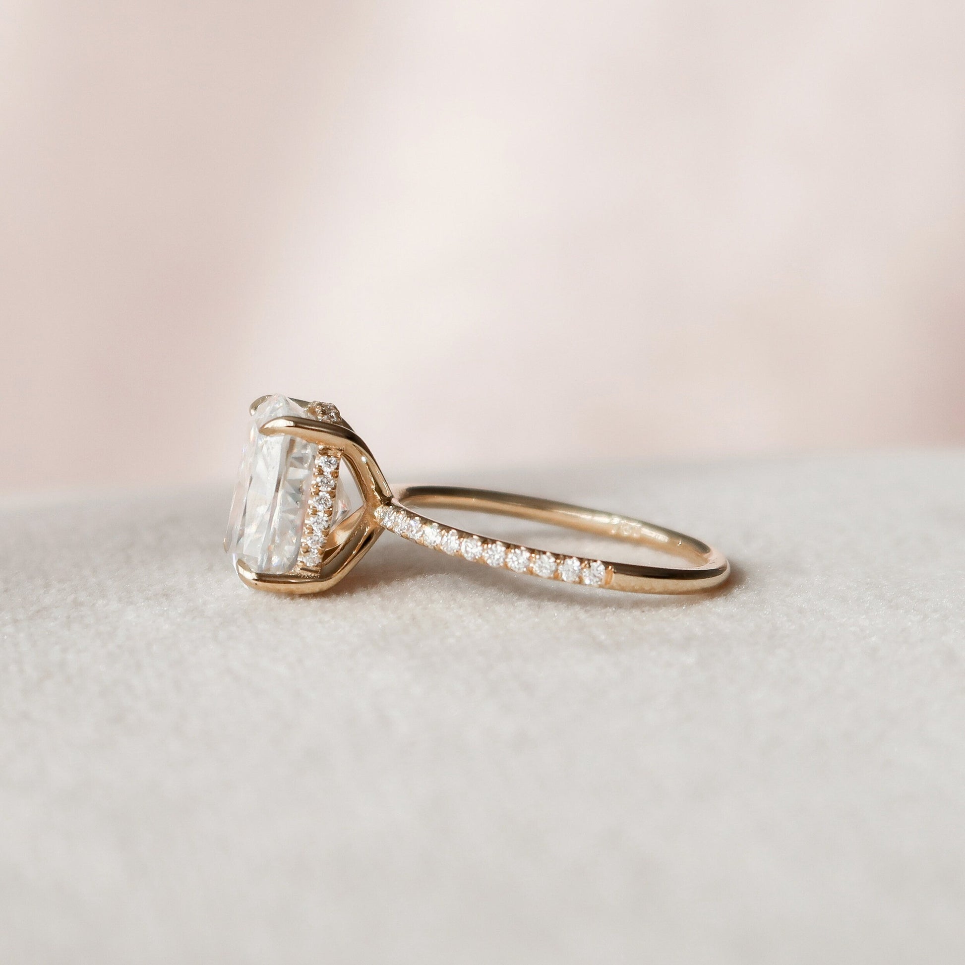 4.5 CT Elongated Cushion Hidden Halo & Pave Moissanite Engagement Ring