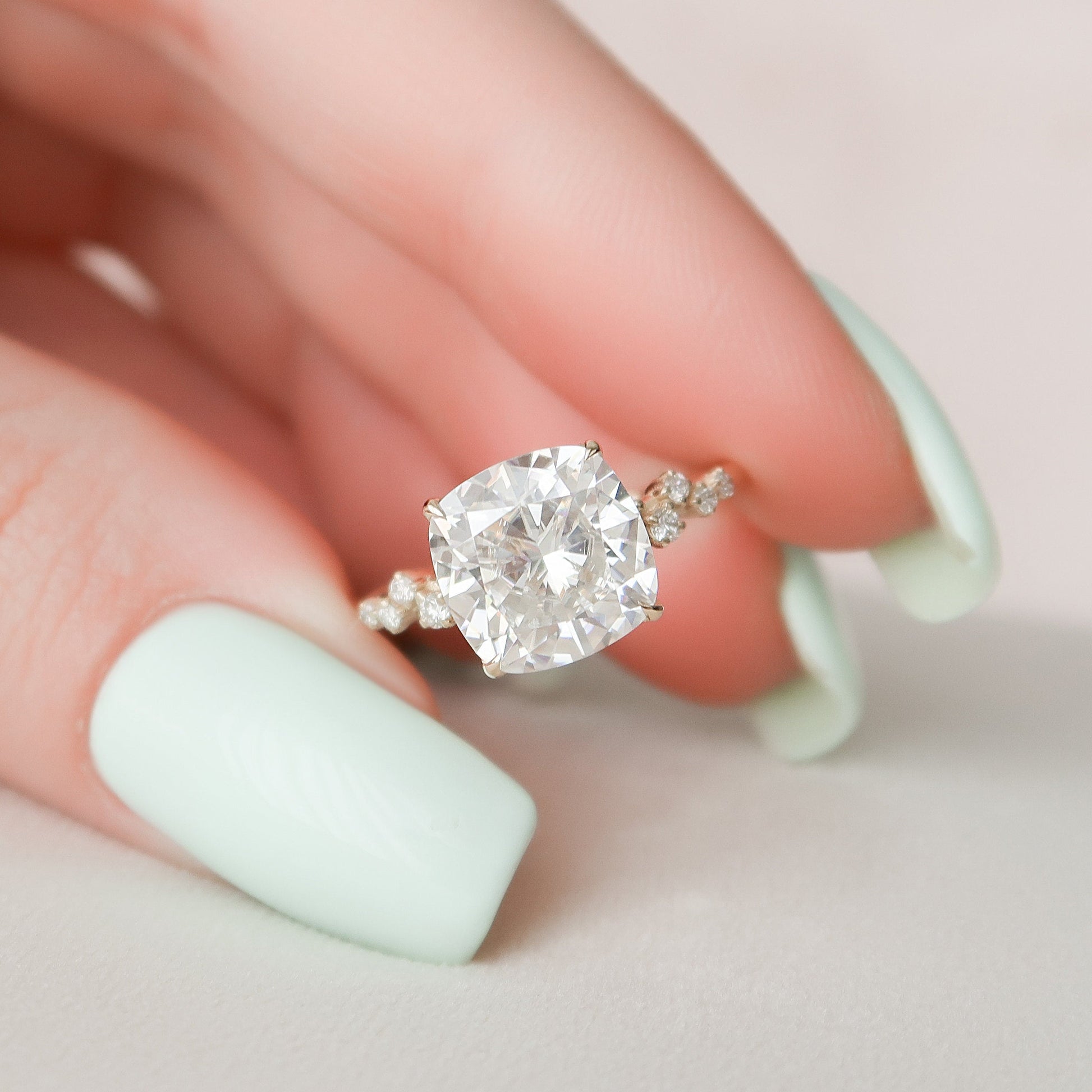 4 CT Cushion Cluster Moissanite Engagement Ring