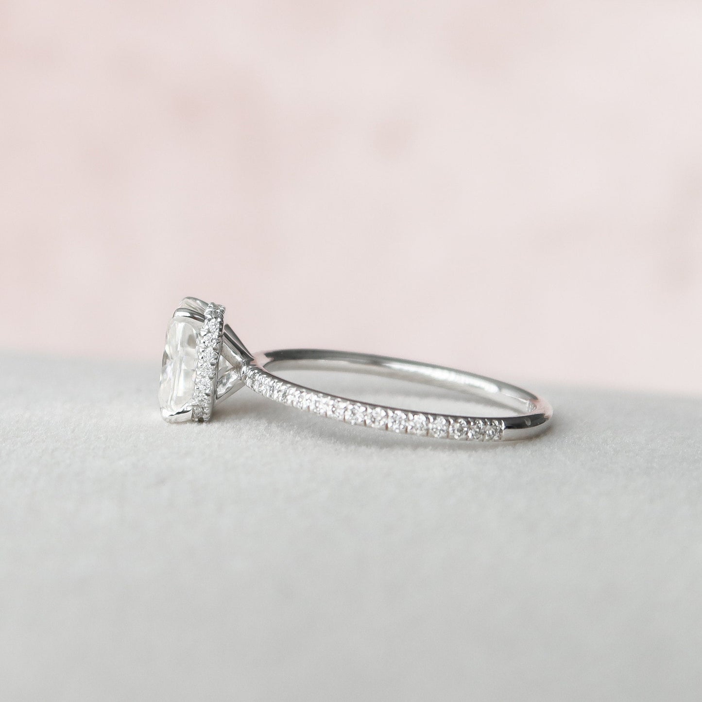 2 CT Elongated Cushion Hidden Halo & Pave Moissanite Engagement Ring