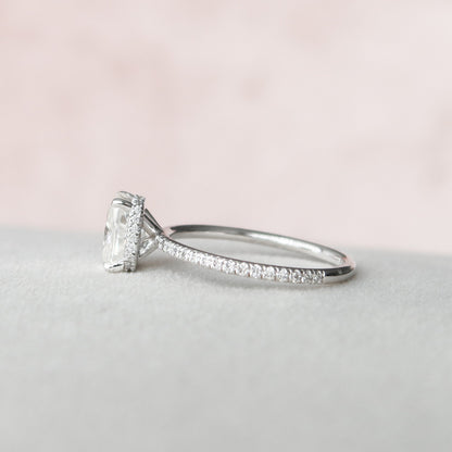 2 CT Elongated Cushion Hidden Halo & Pave Moissanite Engagement Ring