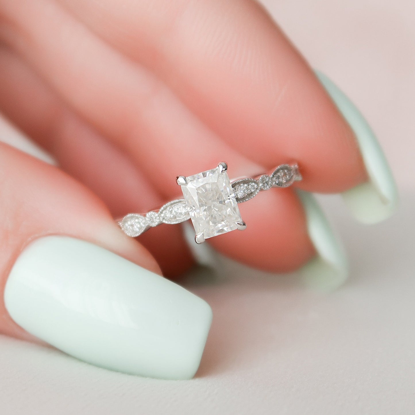 1 CT Radiant Pave Moissanite Engagement Ring