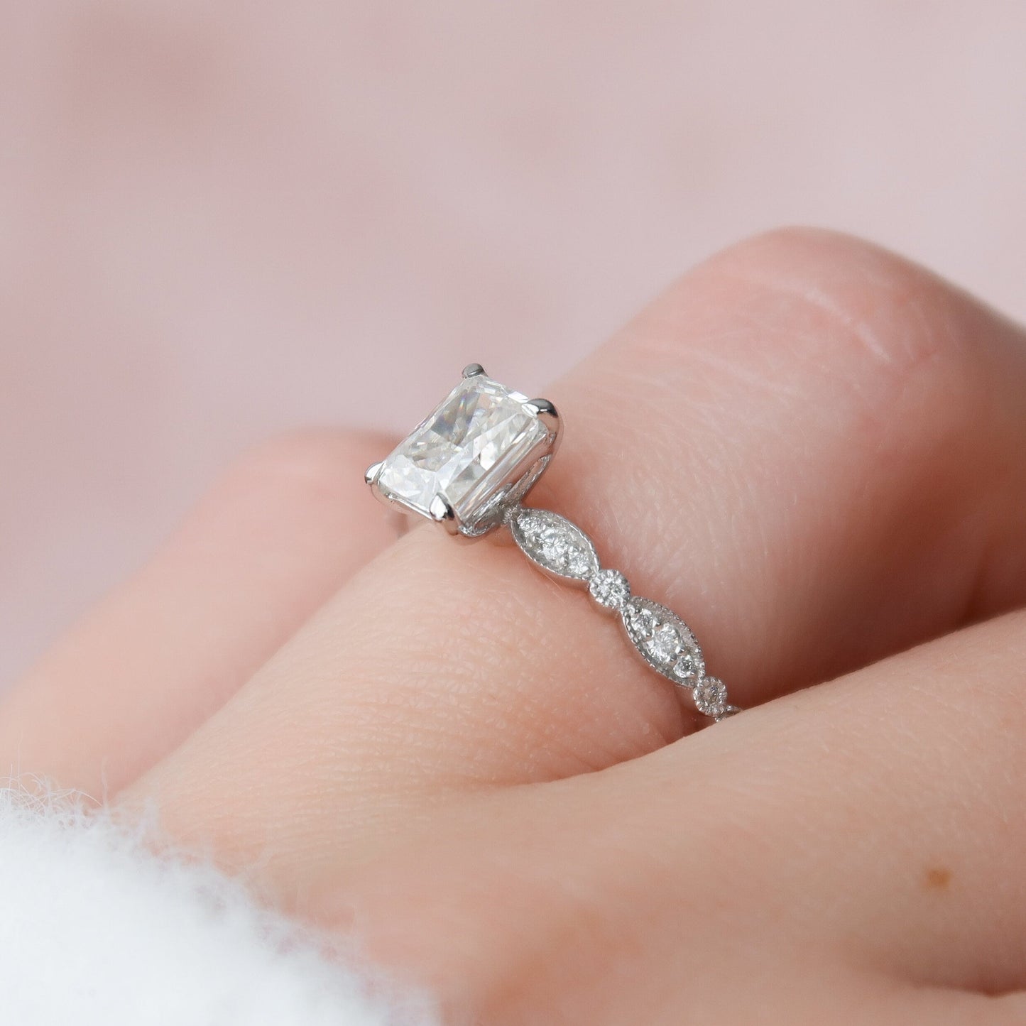 1 CT Radiant Pave Moissanite Engagement Ring