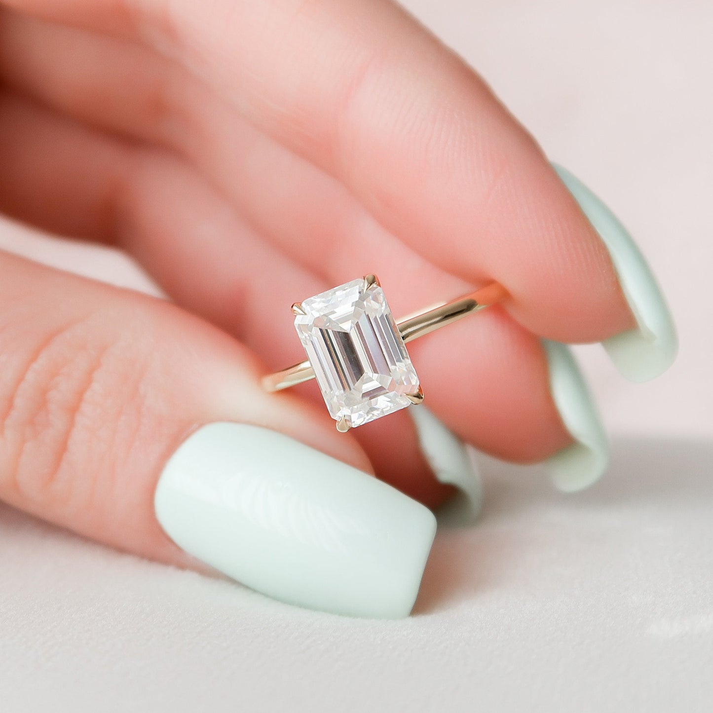 3 CT Emerald Hidden Halo Moissanite Engagement Ring