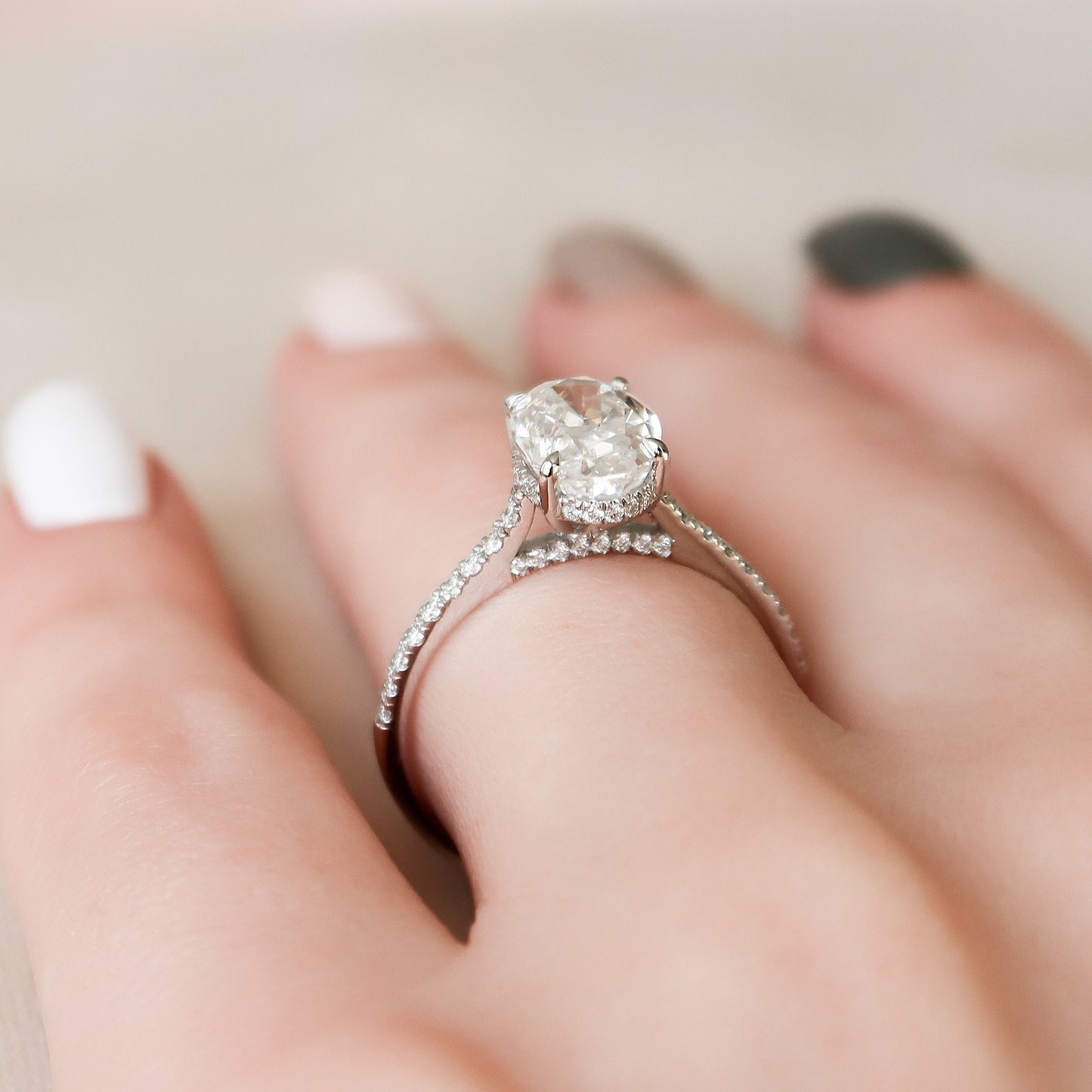 2 CT Oval Hidden Halo & Pave Moissanite Engagement Ring