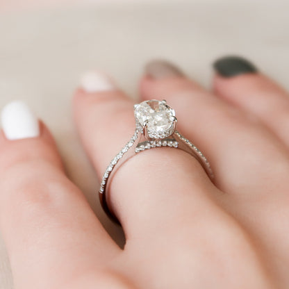 2 CT Oval Hidden Halo & Pave Moissanite Engagement Ring