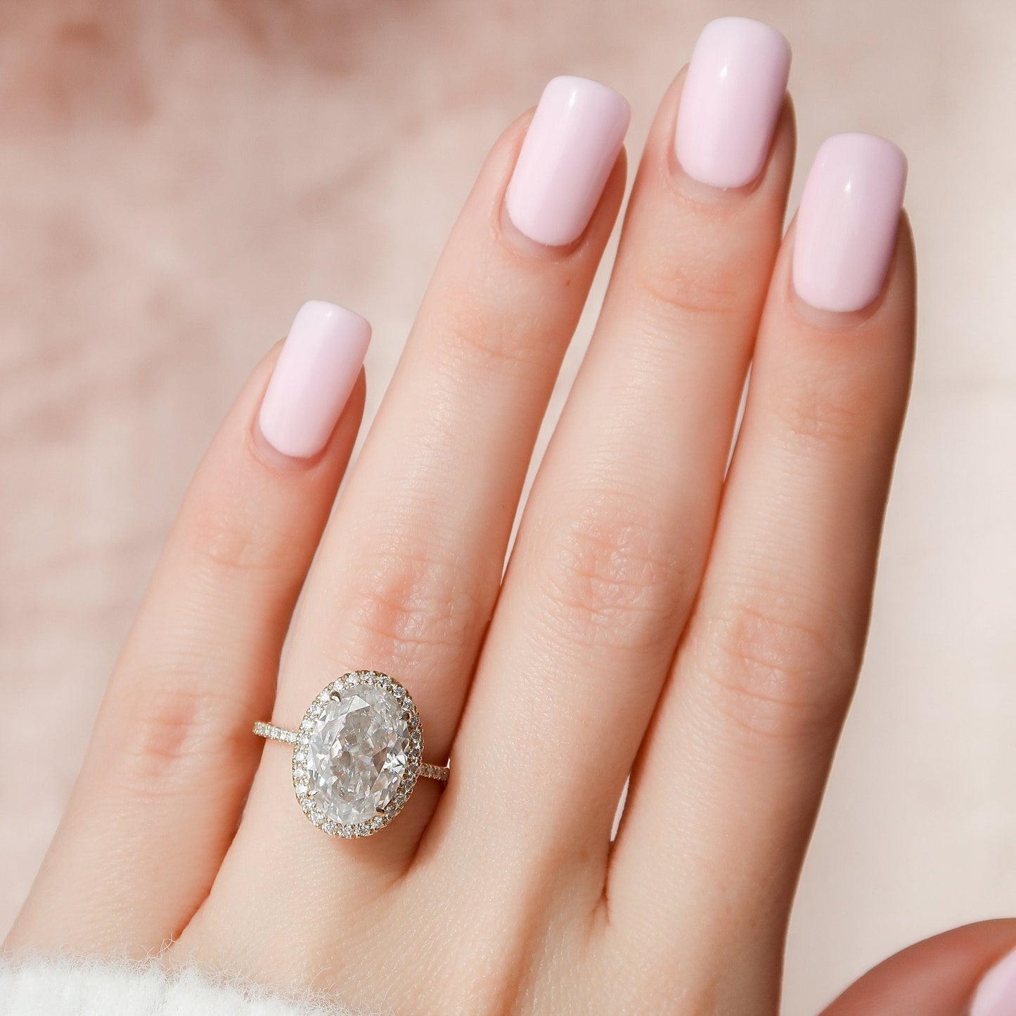 4.5 CT Oval Halo & Pave Moissanite Engagement Ring