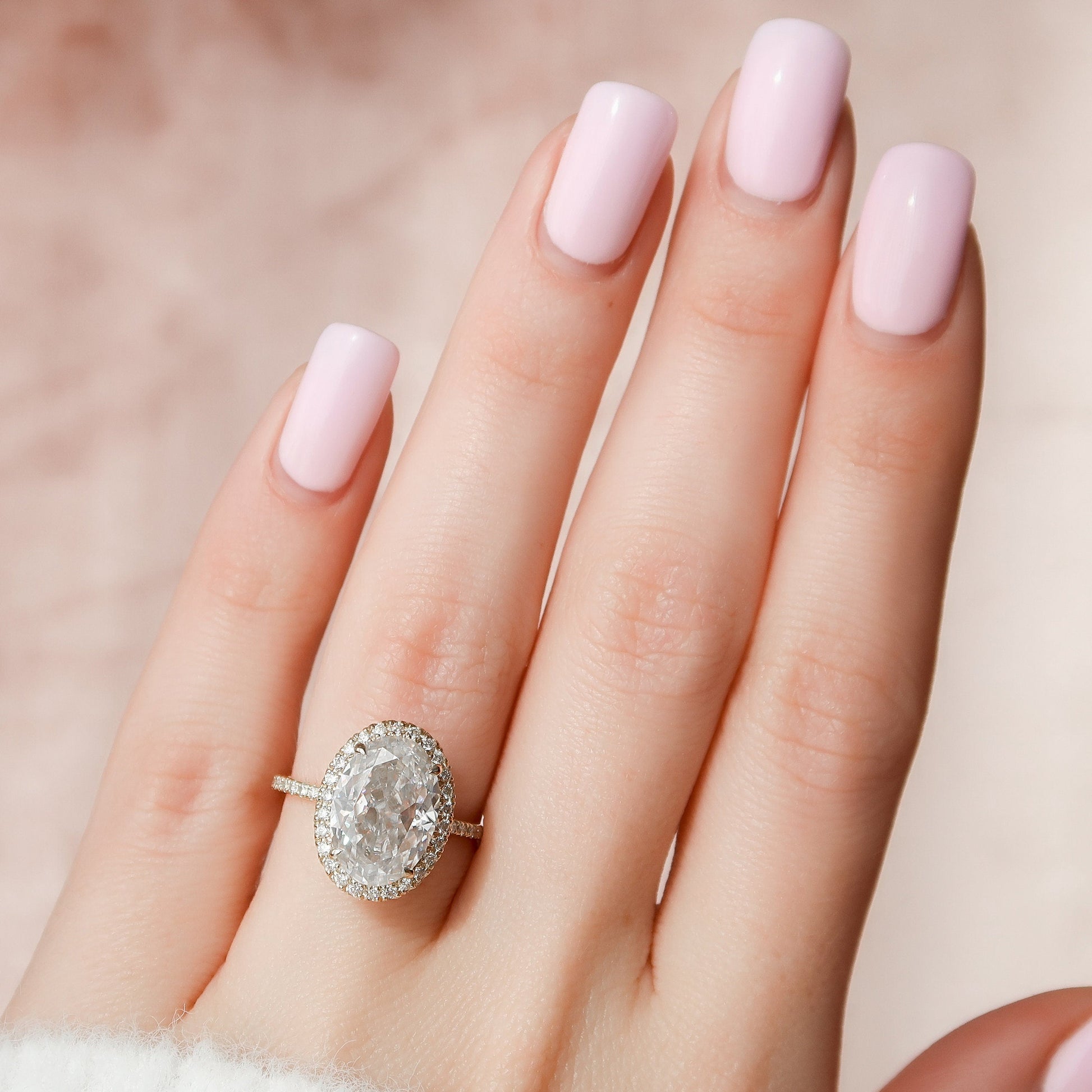 4.5 CT Oval Halo & Pave Moissanite Engagement Ring