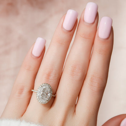 4.5 CT Oval Halo & Pave Moissanite Engagement Ring