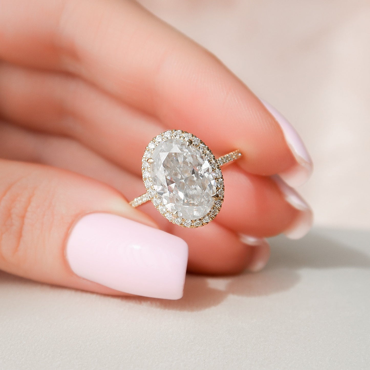 4.5 CT Oval Halo & Pave Moissanite Engagement Ring