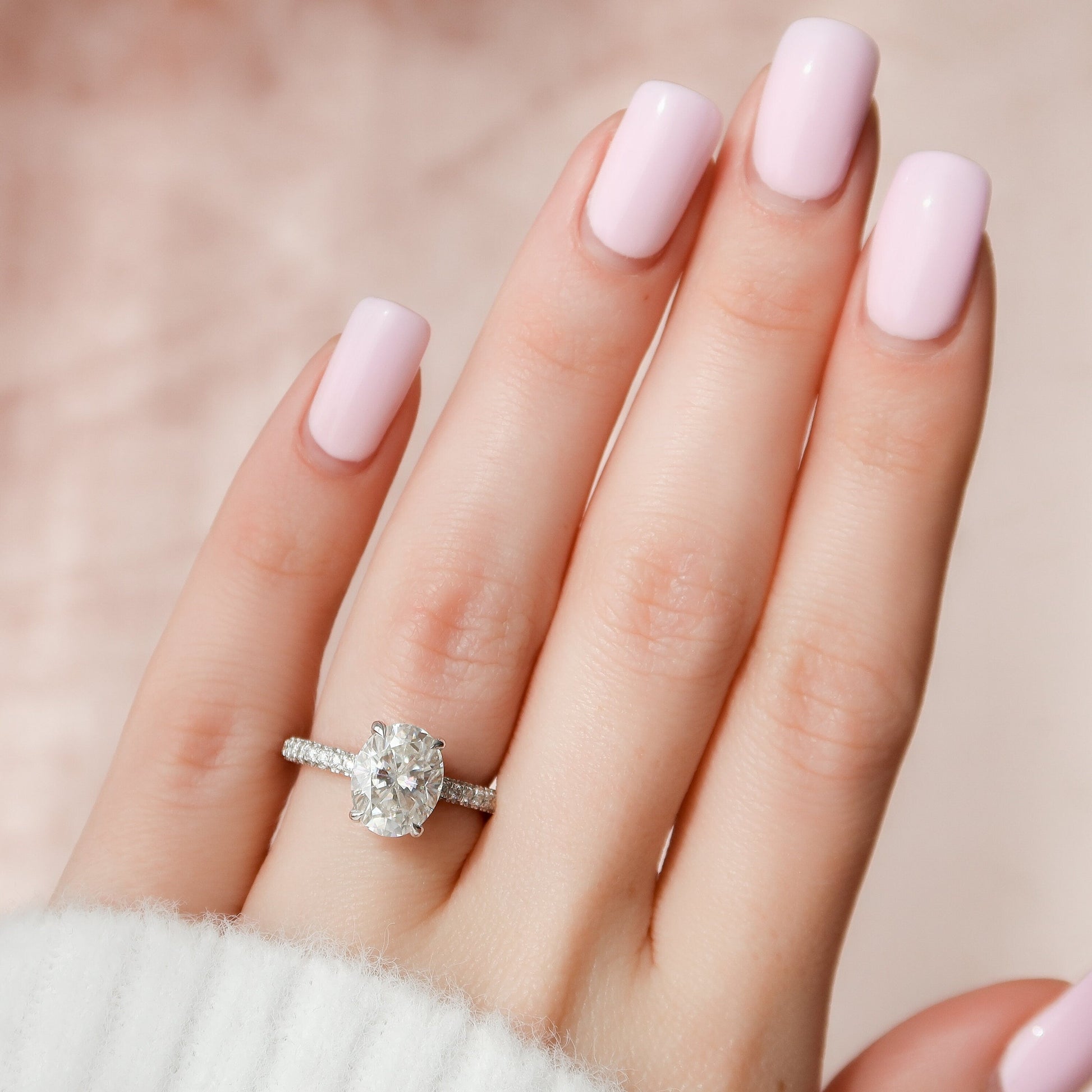 3 CT Oval Hidden Halo & Pave Moissanite Engagement Ring