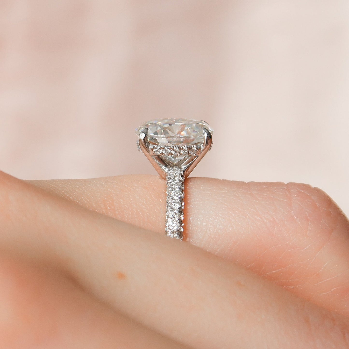 3 CT Oval Hidden Halo & Pave Moissanite Engagement Ring