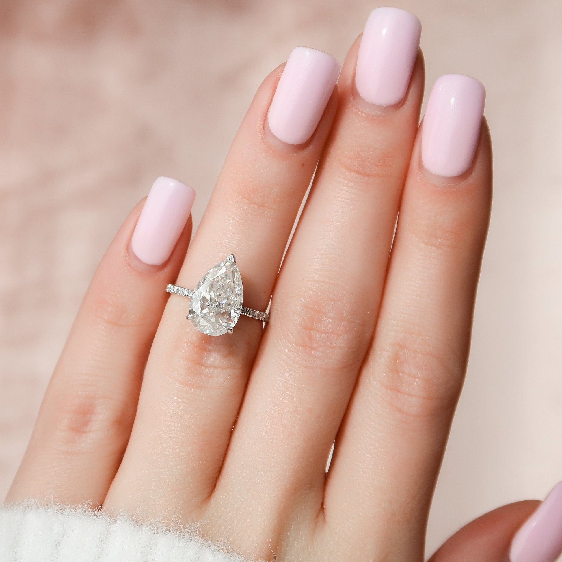 3.5 CT Pear Hidden Halo & Pave Moissanite Engagement Ring