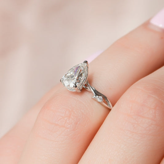 1 CT Pear Twig Pave Moissanite Engagement Ring
