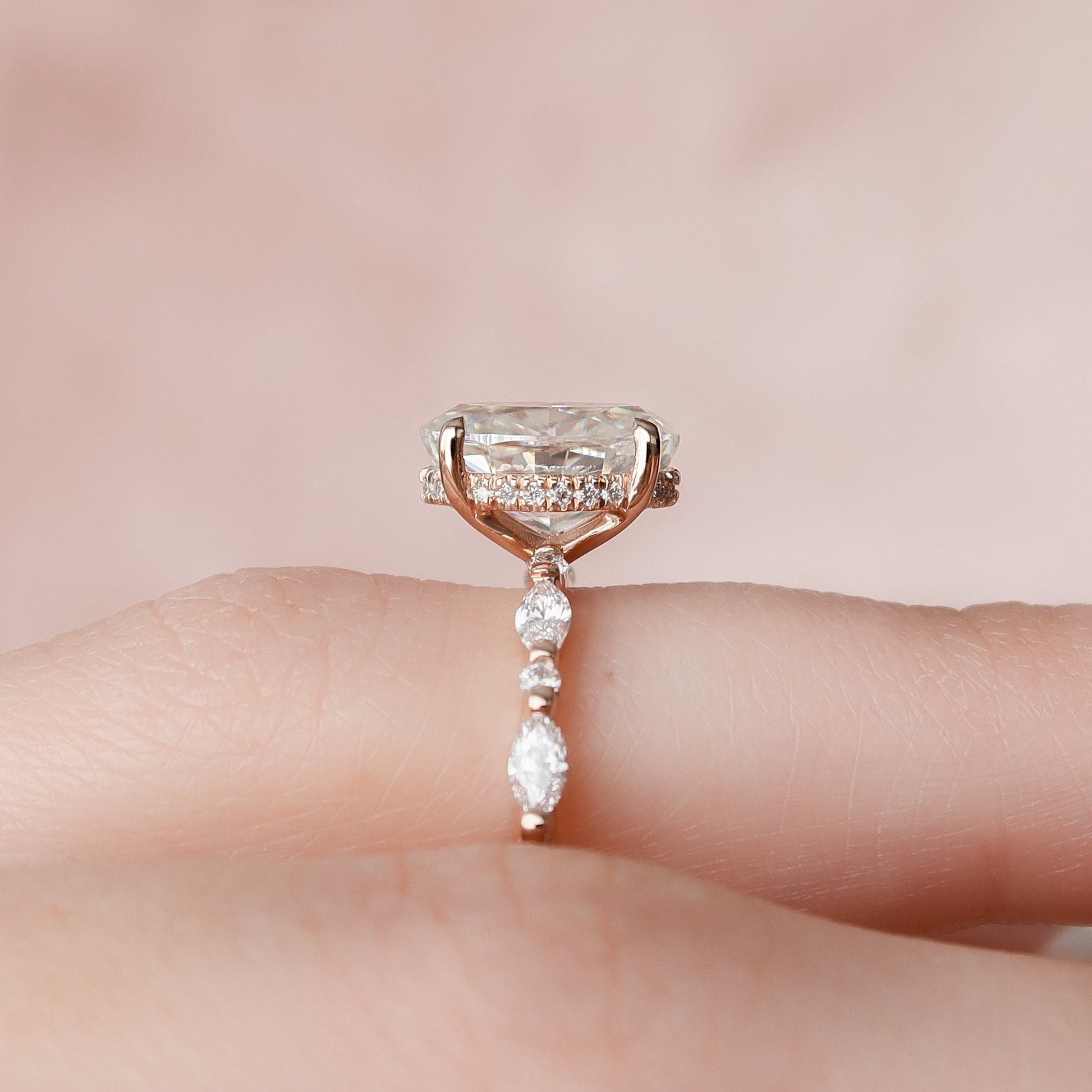 1.5 CT Oval Hidden Halo & Dainty Pave Moissanite Engagement Ring
