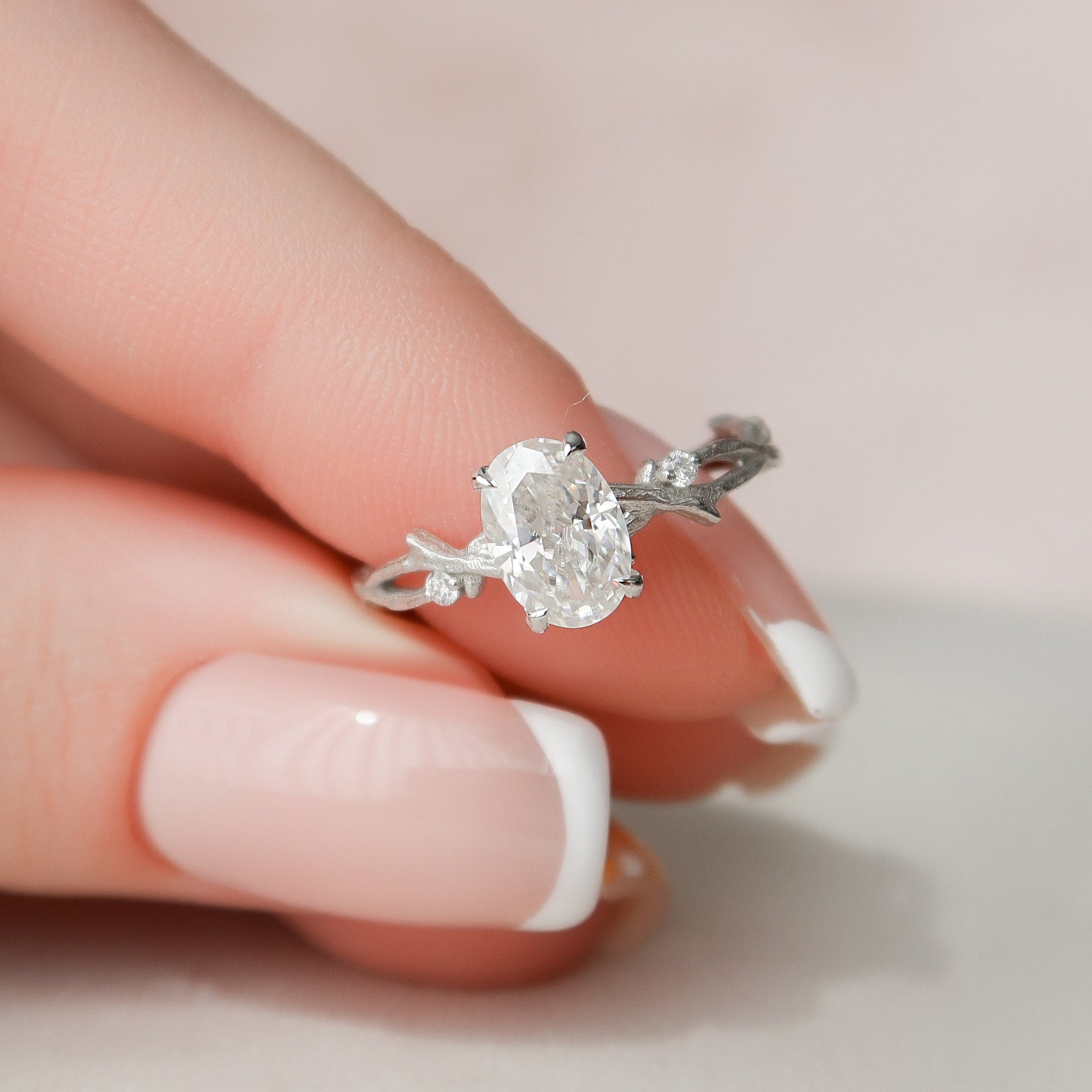 1 CT Oval Twig Pave Moissanite Engagement Ring