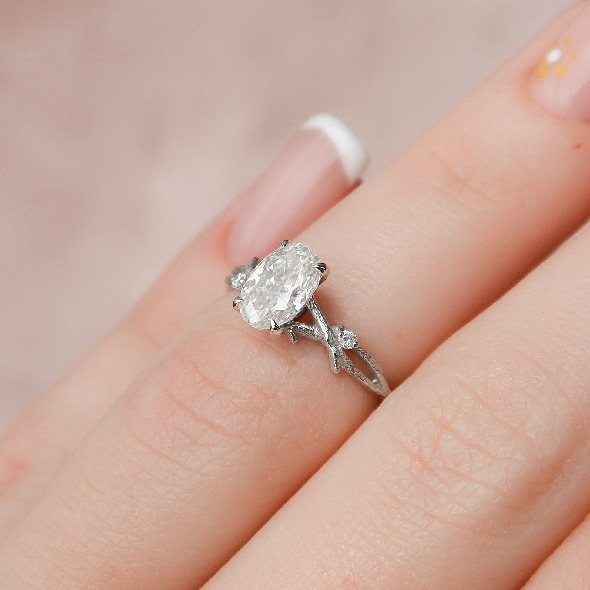 1 CT Oval Twig Pave Moissanite Engagement Ring