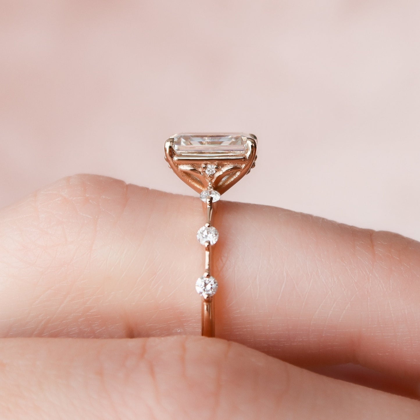 2 CT Emerald Dainty Pave Moissanite Engagement Ring