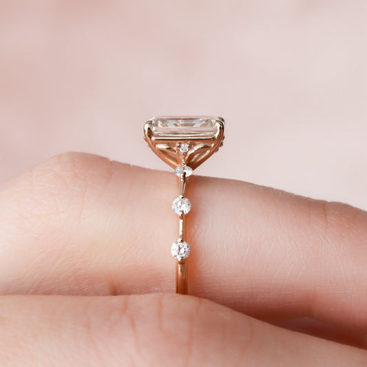 2 CT Emerald Dainty Pave Moissanite Engagement Ring