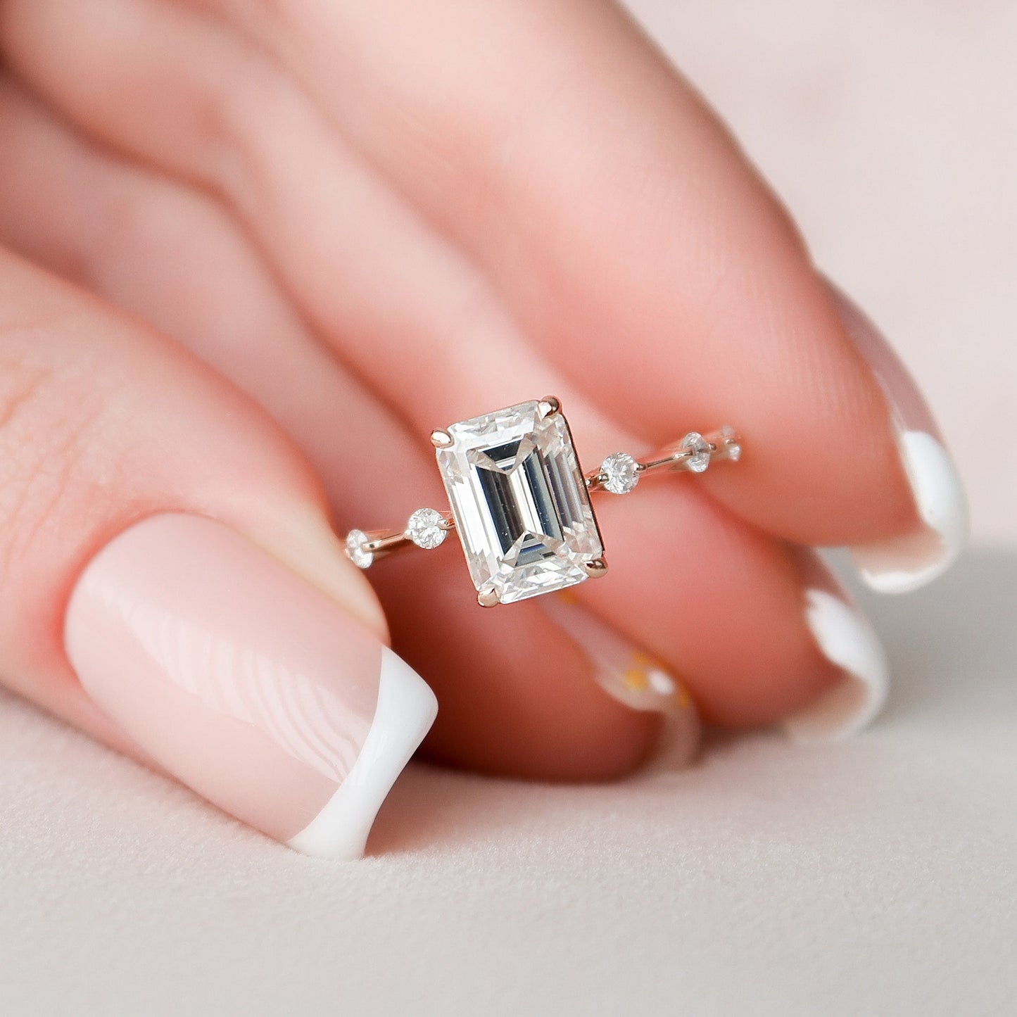 2 CT Emerald Dainty Pave Moissanite Engagement Ring