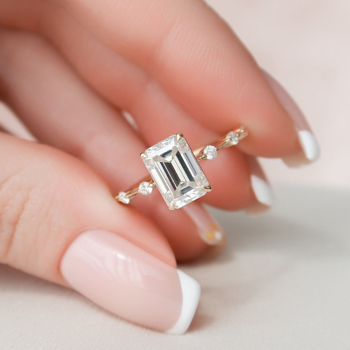 2.5 CT Emerald Dainty Pave Moissanite Engagement Ring