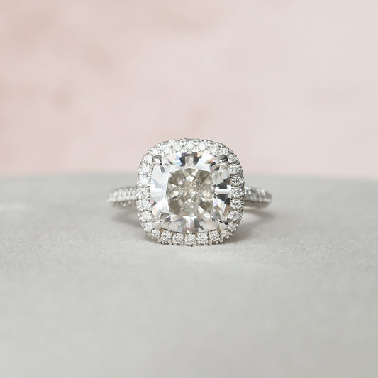 4 CT Cushion Halo & Pave Moissanite Engagement Ring