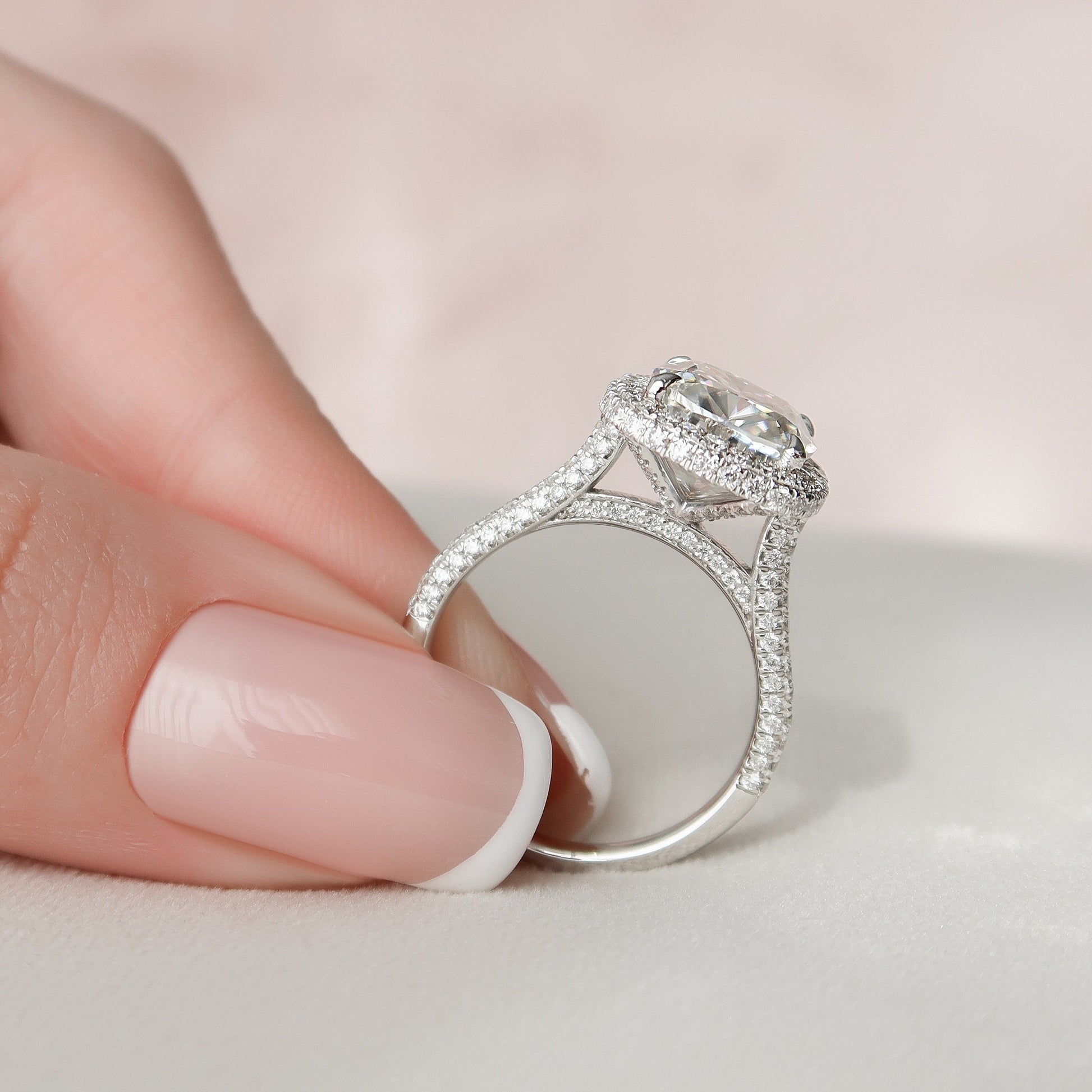 4 CT Cushion Halo & Pave Moissanite Engagement Ring