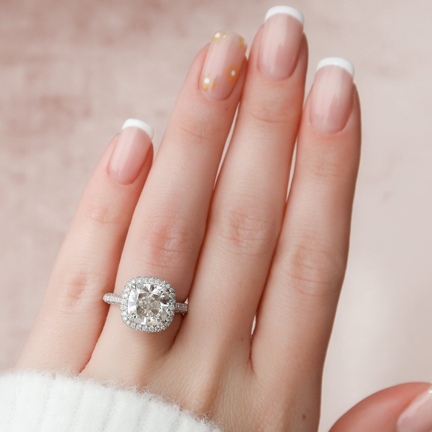 4 CT Cushion Halo & Pave Moissanite Engagement Ring