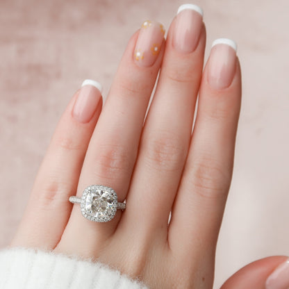 4 CT Cushion Halo & Pave Moissanite Engagement Ring