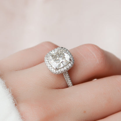 4 CT Cushion Halo & Pave Moissanite Engagement Ring