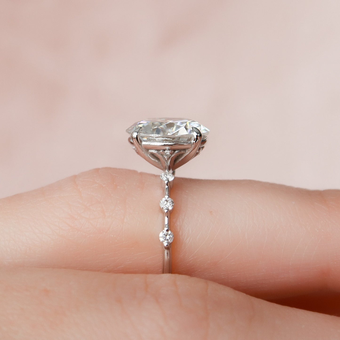 4 CT Round Dainty Pave Moissanite Engagement Ring