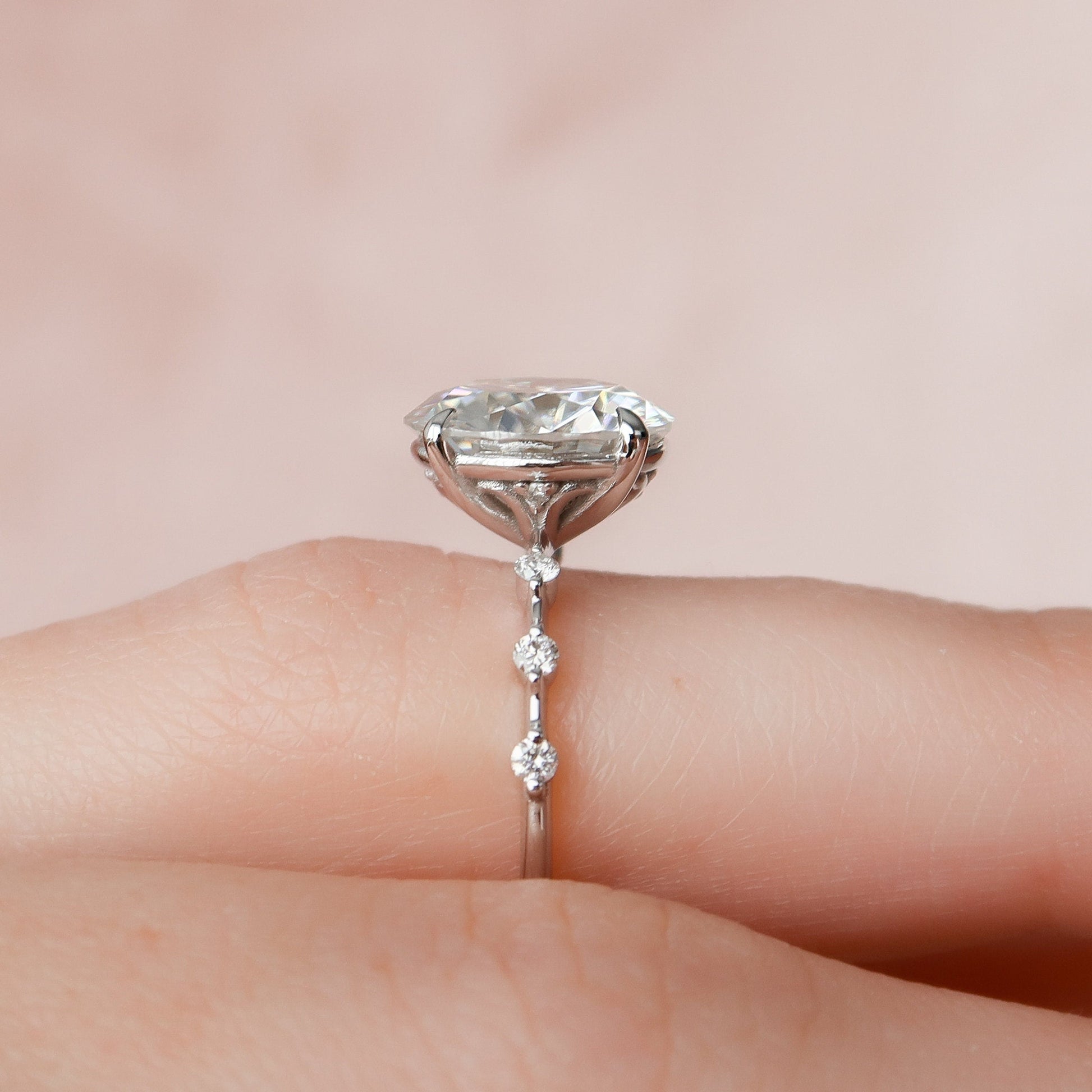 4 CT Round Dainty Pave Moissanite Engagement Ring