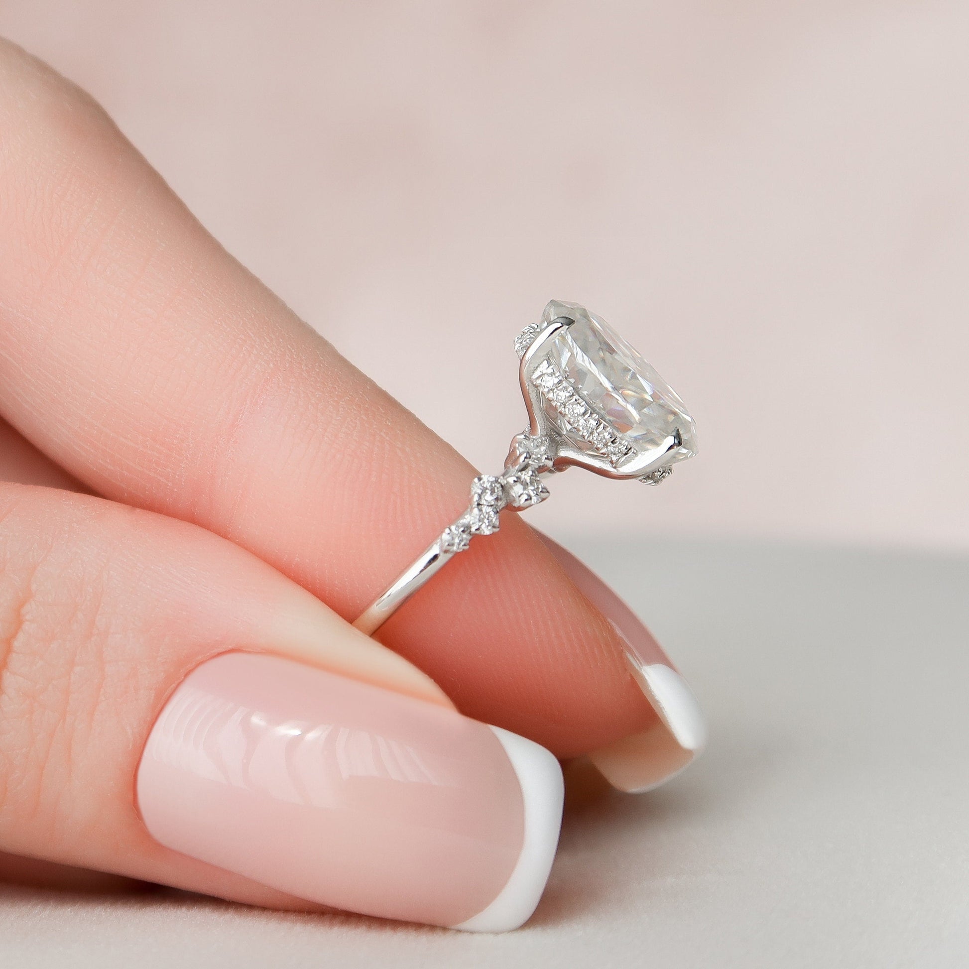 3 CT Oval Hidden Halo & Pave Moissanite Engagement Ring