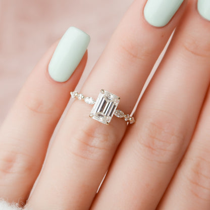 2 CT Emerald Hidden Halo & Dainty Pave Moissanite Engagement Ring