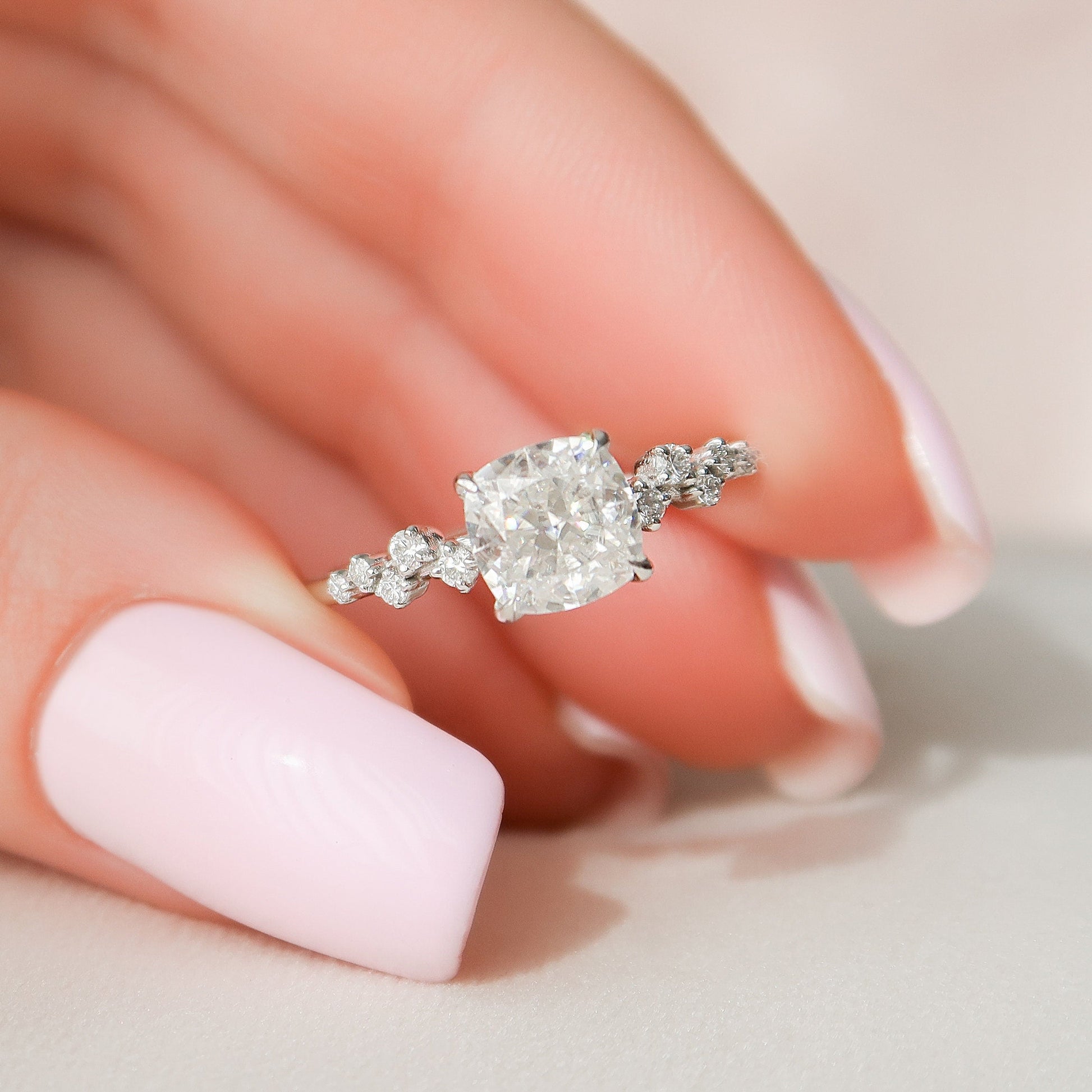 1.5 CT Cushion Cluster Moissanite Engagement Ring