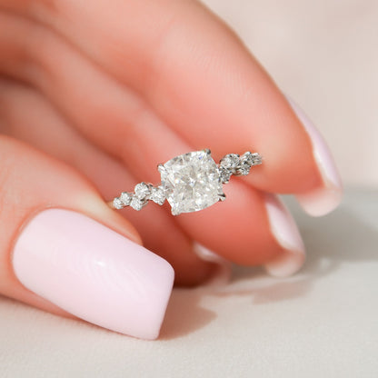 1.5 CT Cushion Cluster Moissanite Engagement Ring