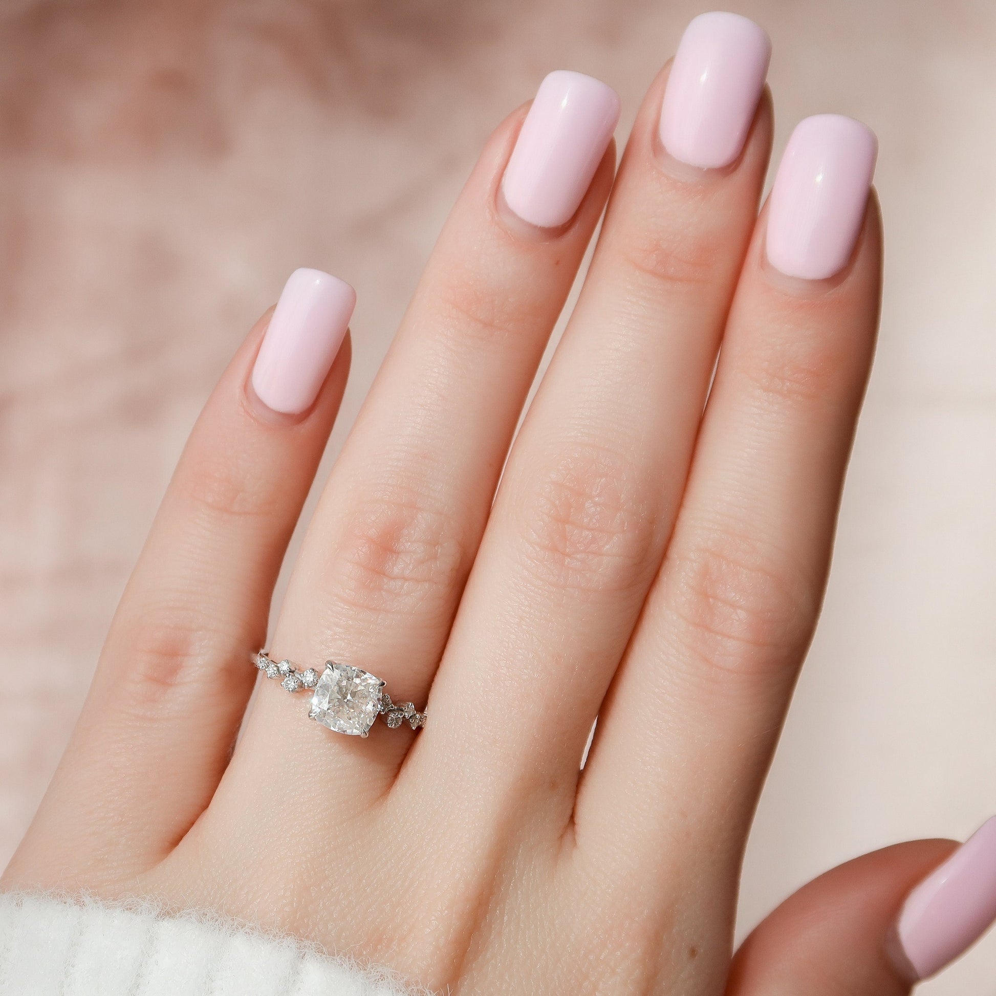 1.5 CT Cushion Cluster Moissanite Engagement Ring