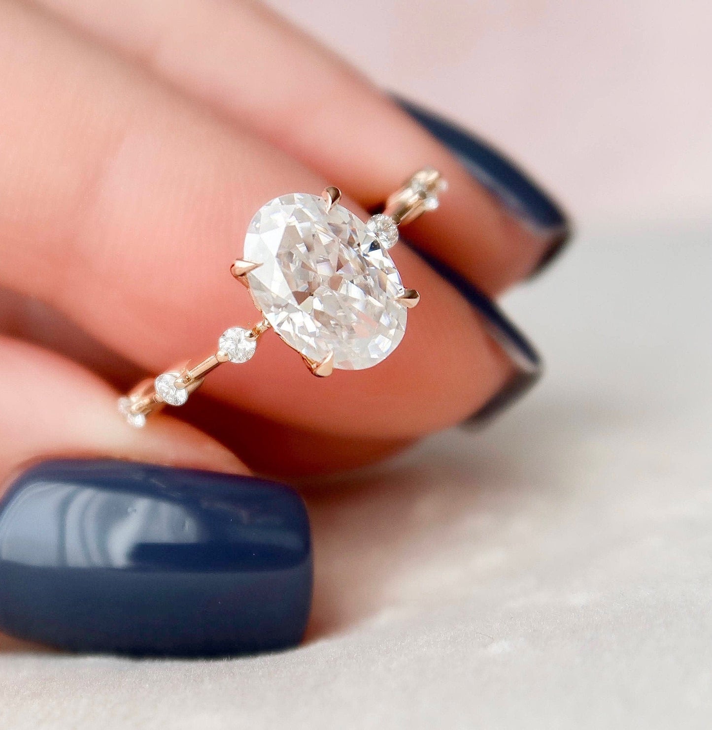 2 CT Oval Dainty Pave Moissanite Engagement Ring