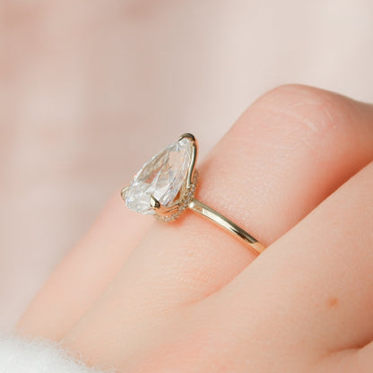 2 CT Pear Hidden Halo Moissanite Engagement Ring