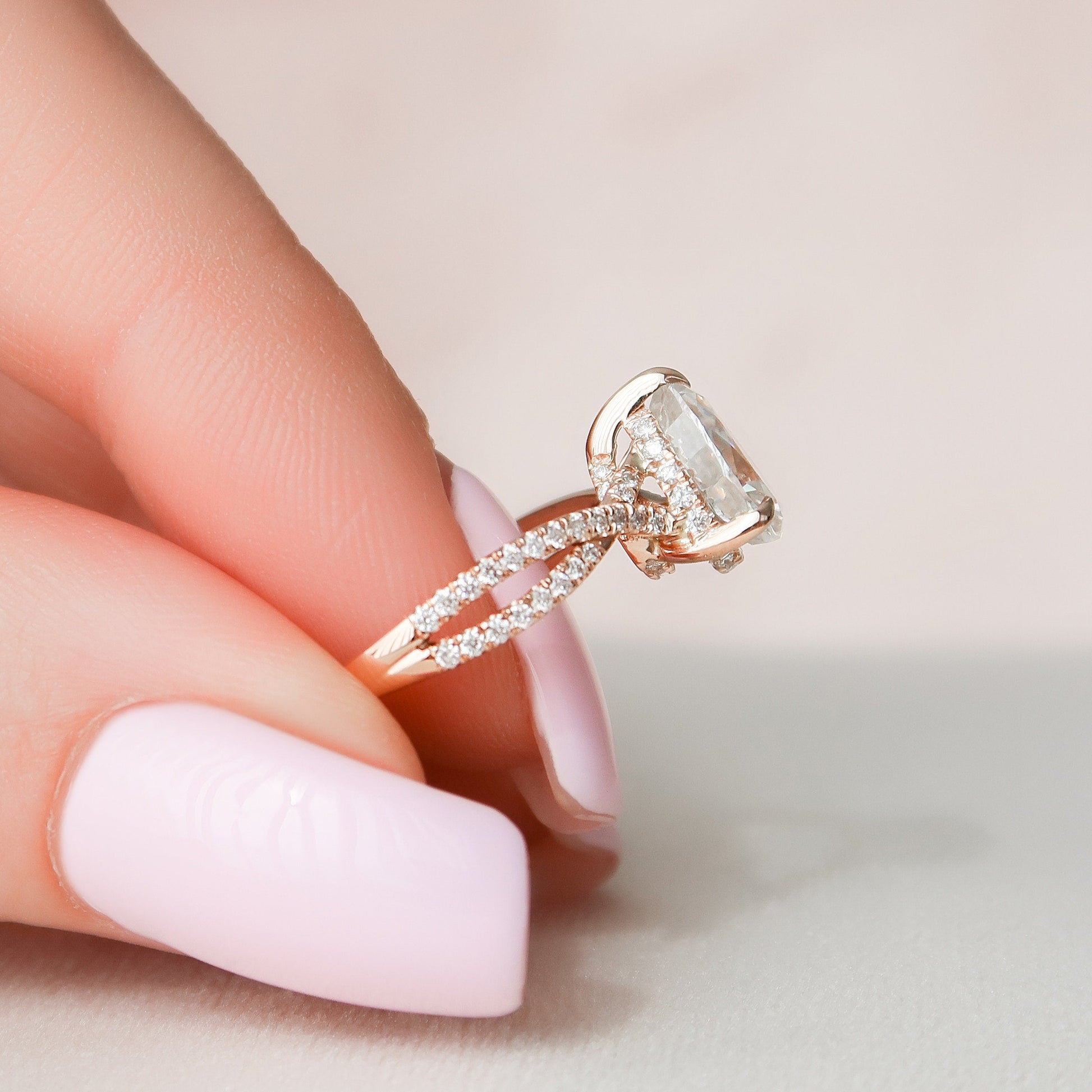 1 CT Pear Hidden Halo & Criss Cross Pave Moissanite Engagement Ring