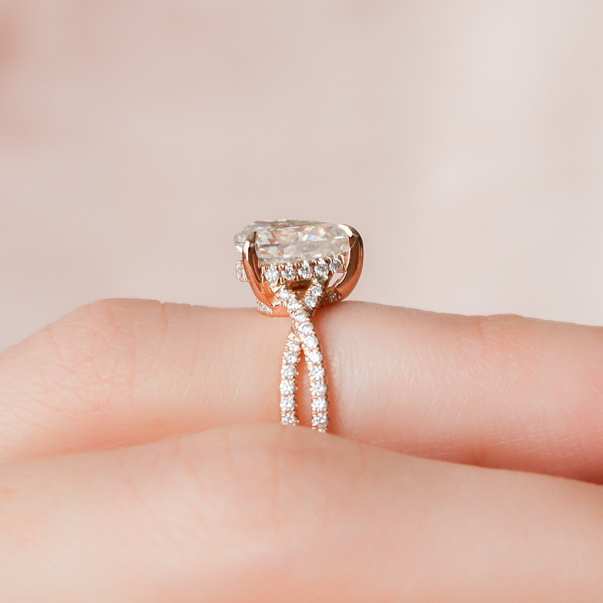 1 CT Pear Hidden Halo & Criss Cross Pave Moissanite Engagement Ring