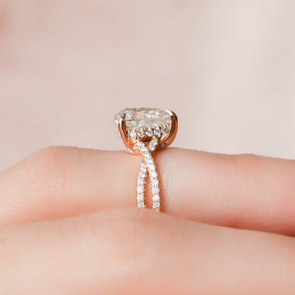 1 CT Pear Hidden Halo & Criss Cross Pave Moissanite Engagement Ring