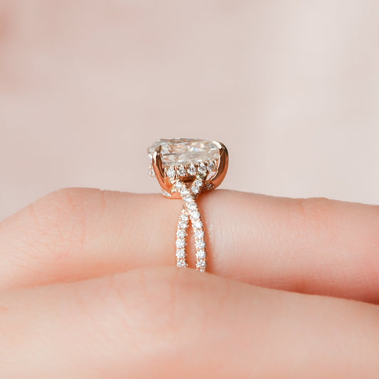 1 CT Pear Hidden Halo & Criss Cross Pave Moissanite Engagement Ring