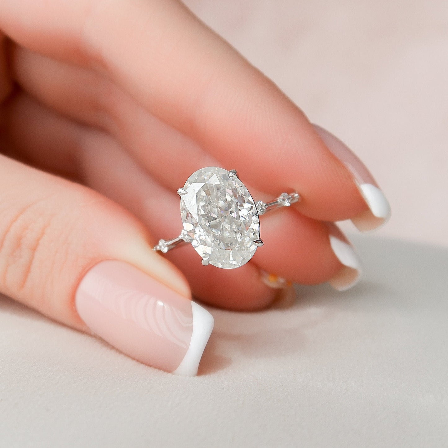 5 CT Oval Dainty Pave Moissanite Engagement Ring