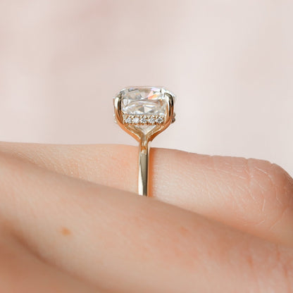 3.5 CT Cushion Hidden Halo Moissanite Engagement Ring