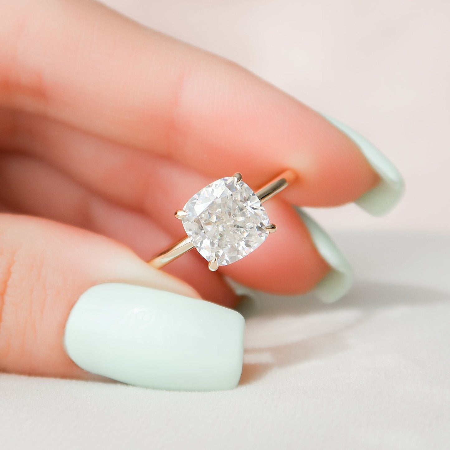 3.5 CT Cushion Hidden Halo Moissanite Engagement Ring