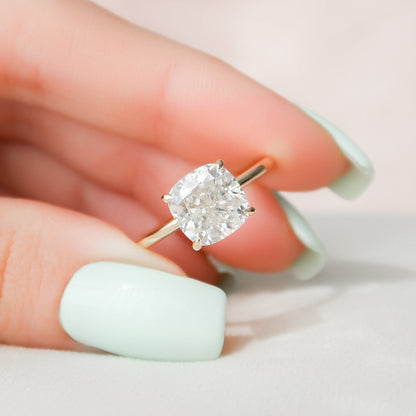 3.5 CT Cushion Hidden Halo Moissanite Engagement Ring